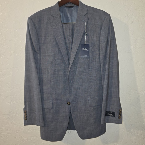 NEW Polo Ralph Lauren Mens 2 Piece Athletic Fit Suit Blue Plaid Wool 40L x 32W - Picture 1 of 15